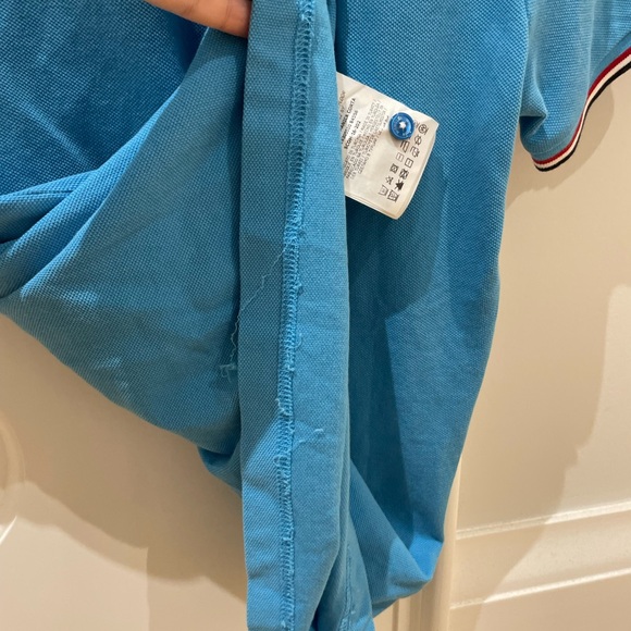 Moncler 3-button polo with striped sky blue trim - Picture 11 of 12